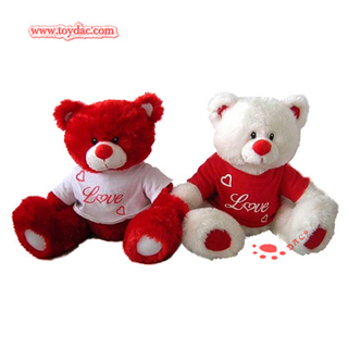 Plush Red Bear with T-Shirt Toy for Holiday